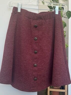 Buckle Button-Front A-Line Skirt - Burgundy